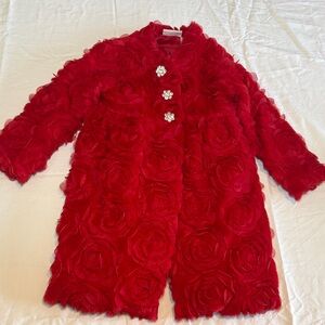 Blueberi Boulevard Red Rose-Textured Girls Pea Coat